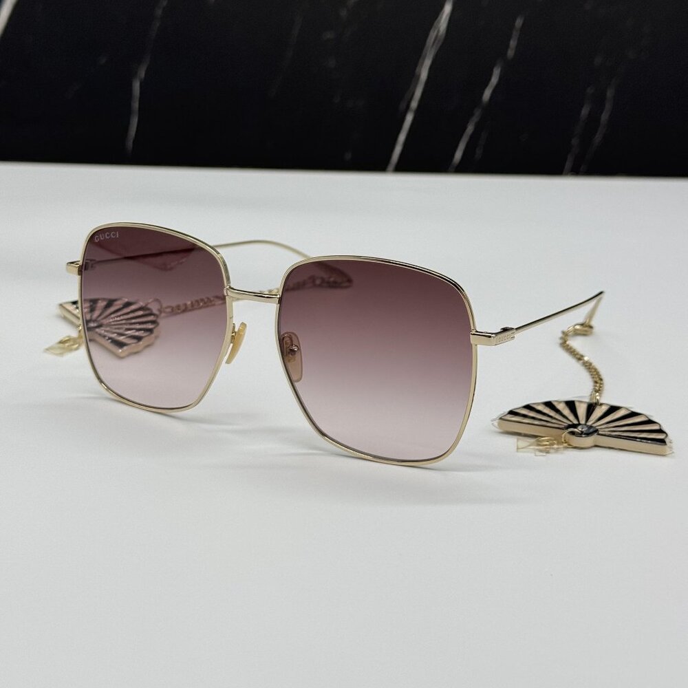 NEW GUCCI LIMITED EDITION GG1031S 010 WITH EARRINGS GOLD WOMEN GUCCI SUNGLASSES - Picture 1 of 12